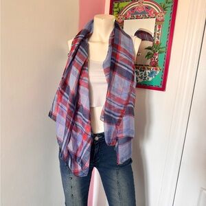 Red and Blue Plaid Patterned Women's Scarf